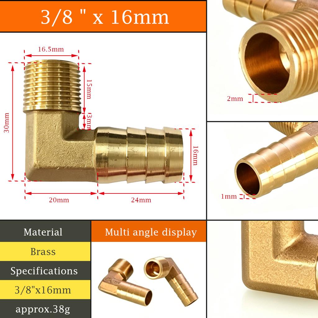 1 Stück Messing-Winkelverbinder 6-19mm Schlauchtülle auf 1/8-1/2' Pagodenfitting Korrosionsbeständig für Kraftstoff-Luft-Wasser-Transferrohr