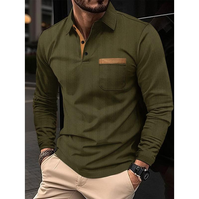New polo shirt sports long-sleeved lapel men, casual sports breathable S армия зеленый
