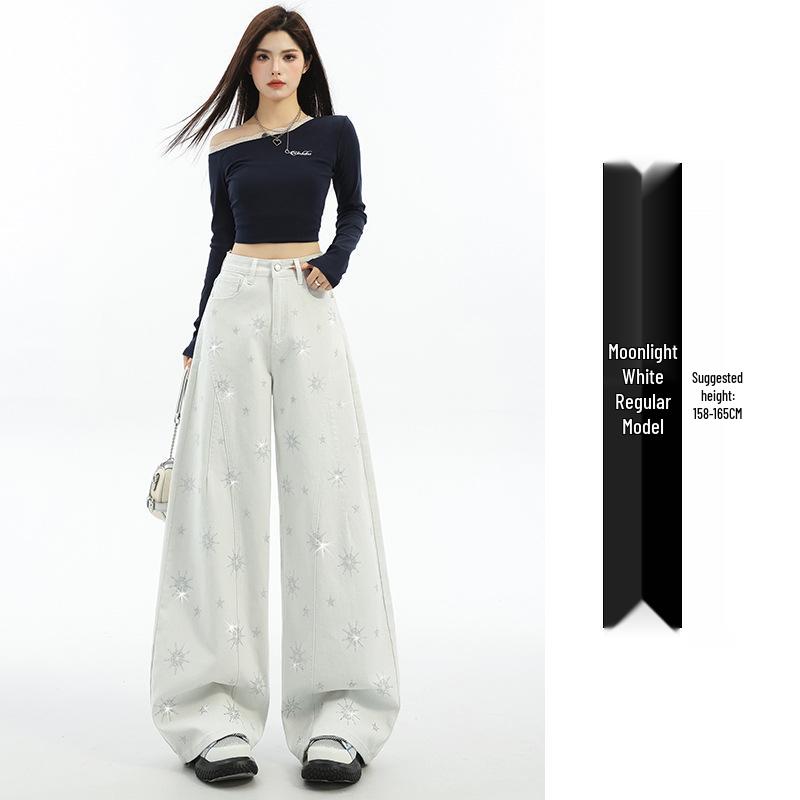 Retro Star Print Bootcut Jeans - Spring/Autumn Wide Leg Casual Pants