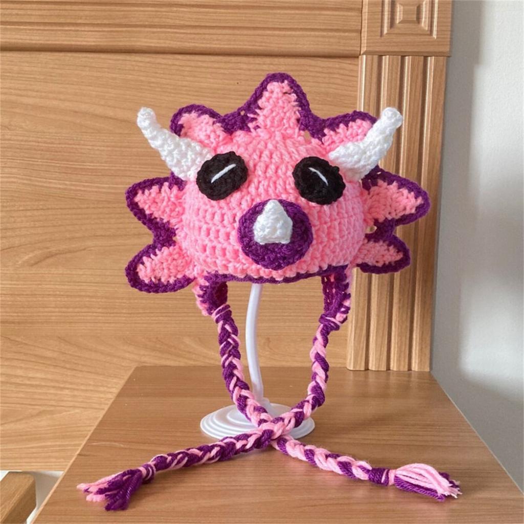 Unique Crocheted Hat Funny Dinosaur Crocheted Hat Handmade for Children Picture Props Cap Halloween Party
