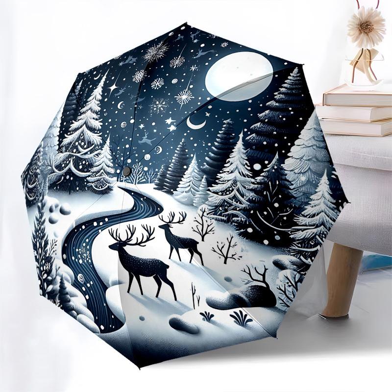 Winter Landscape,Snowy Scene Automatic Folding Umbrella Compact 8 rib Design,Unique Style,Suitable for Everyday Outdoor Use,Perfect Gi