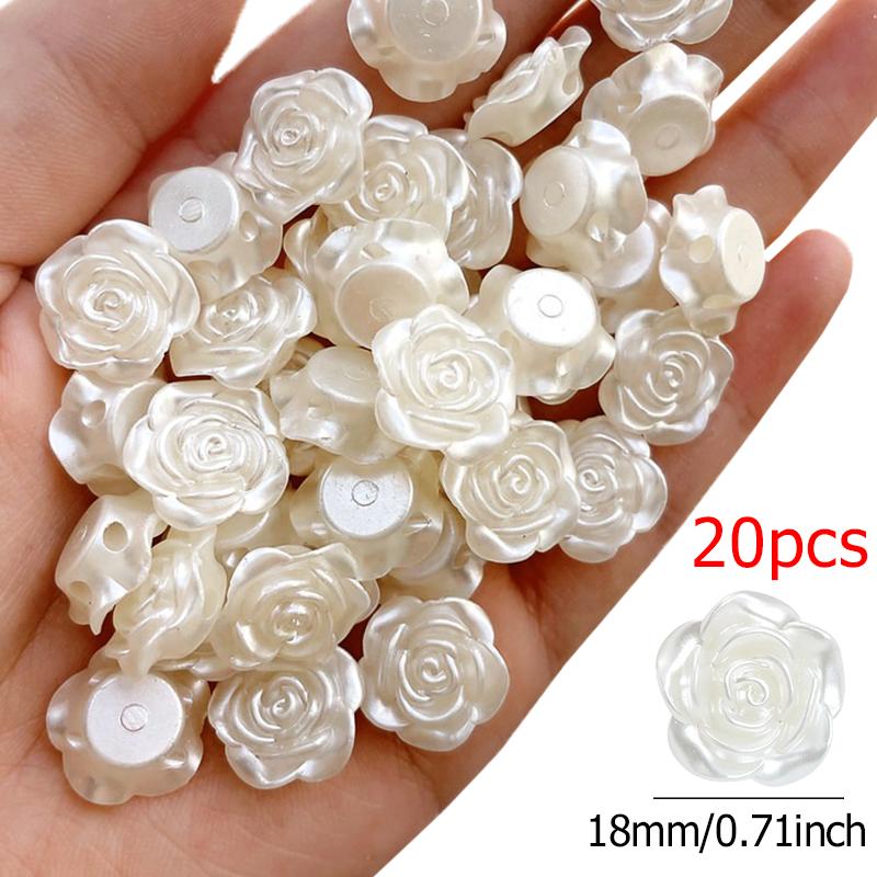 20PCS Pastic 3D Rose Shape Button White Imitation pearl Rose Beads Elegant Retro DIY Sewing Accessories Dress Jewelry Making ZYF