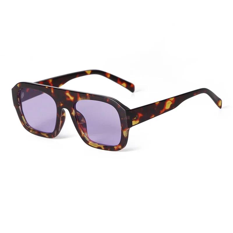 STORY Fashion Flat Top Large Square Sunglasses Women Men New Designer Trendy Leopard Blue Lens Oversize Sun Glasses S3917