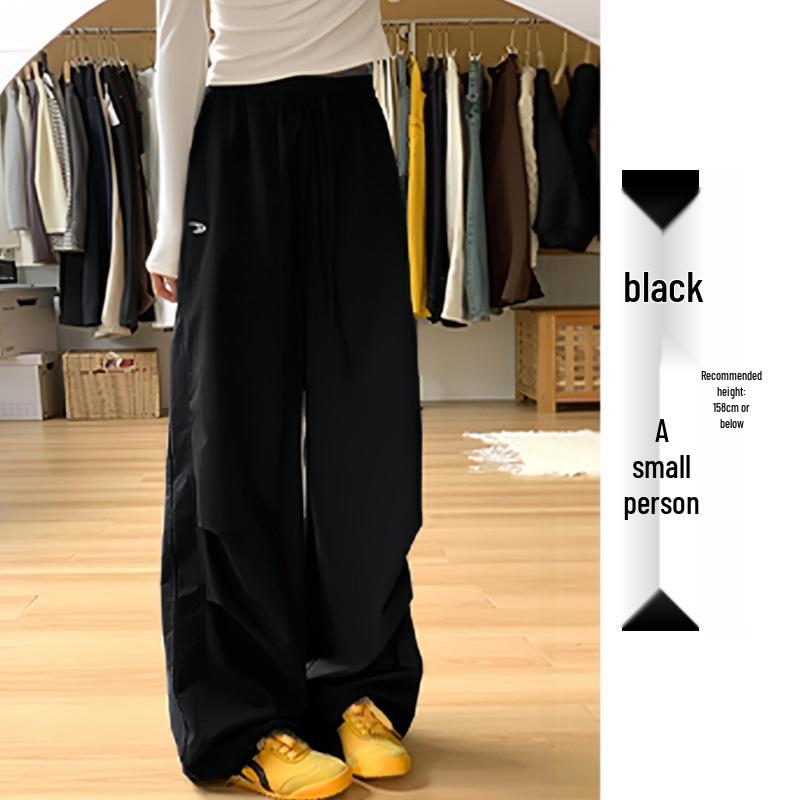 

Женские летние брюки из вышитого нейлона и ледяного шелка с широкими штанинами - быстросохнущие, свободные, с прямыми штанинами, повседневные 2XL (135-145 jin)