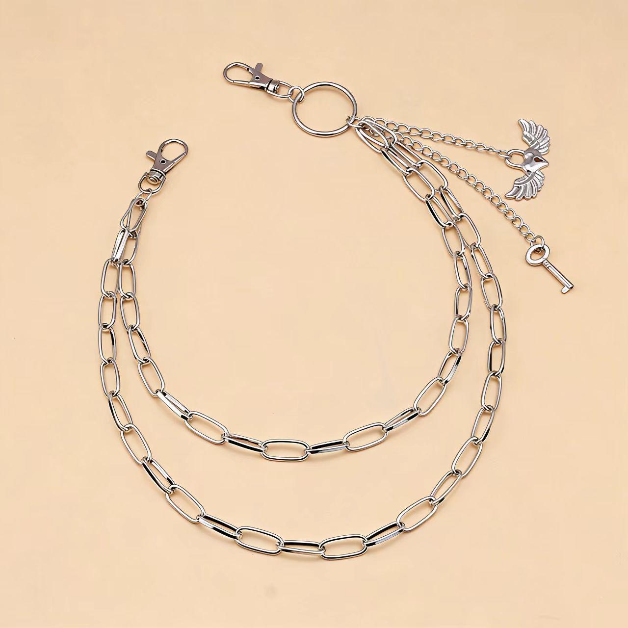 Европейская Ретро Металлическое Сердце Крылья Подвеска Цепочка на Талию - Унисекс Панк Хип-Хоп Джинсы Аксессуар