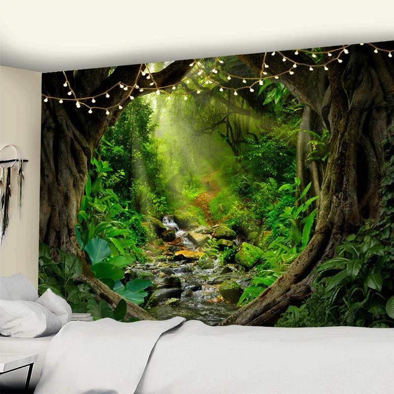 Forest Plant Landscape Tapestry Scenery Wall Hanging Hippie Bedspread Bohemian Psychedelic Tapiz Home Decor