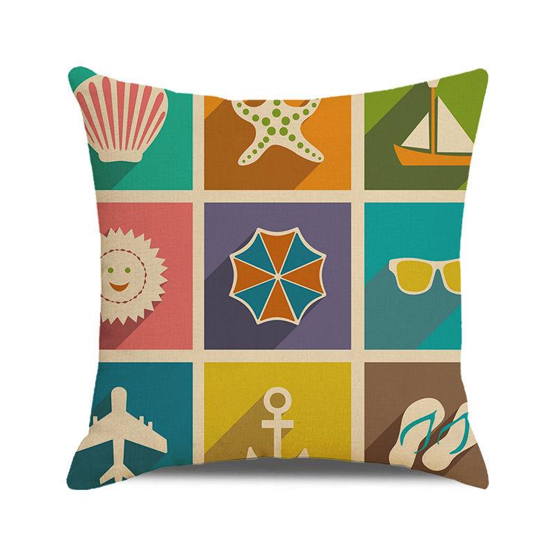 Watercolor Maritime-themed Logo Digital Printing Short Plush Pillow Covers for Car Sofa Office Cushion Cover Home Goods