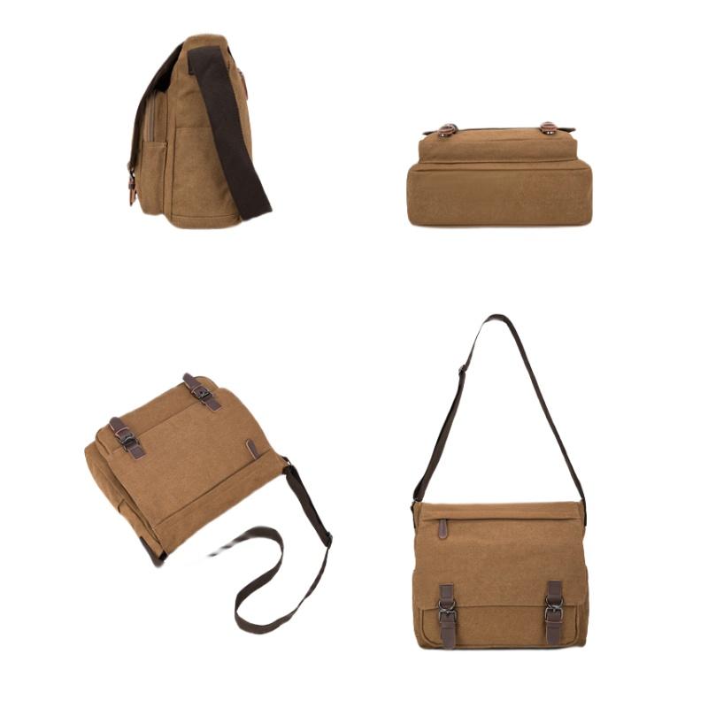 BIERLIFU High Quality 16 A Washed Canvas Men's Messenger Bag Explosion Proof Zipper Male Shoulder Bag Student Computer Bag Simple Solid Color Flap Bag