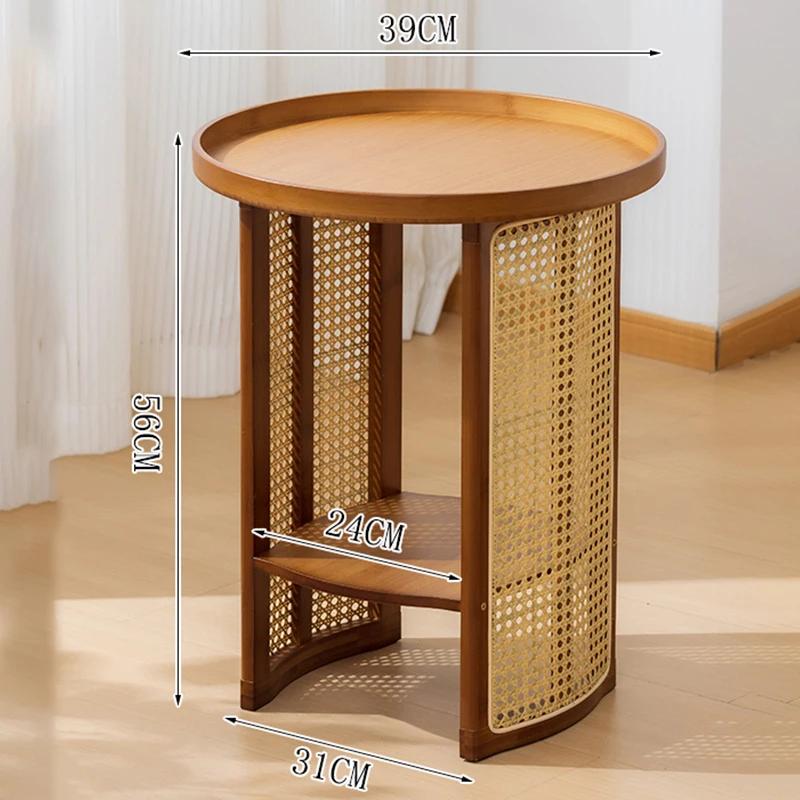 Rattan Coffee Table Circular Modern Tea Tables Living Room Storage Shelf Bedside Table Japanese Design Tables Sofas Furniture