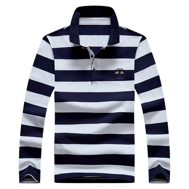 Men Polo Shirt Long Sleeve Shirt Spring Autumn Cotton Embroidery Warm Casual Stripe Polo Shirt Men