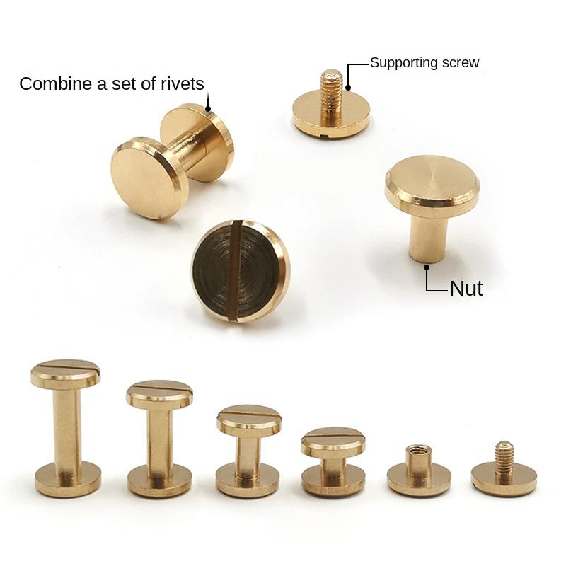 10Sets Brass Flat Head Rivets Leather Belt Button Stud Screw Nail Rivet Leather Wallet Rivets Screws Leathercraft Accessories