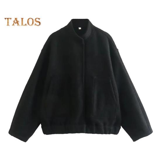 Jachetă de iarnă pentru femei, Cardigan, mâneci lungi, culoare pură, guler stand, buzunare, lungime medie, caldă, pentru cumpărături, naveta