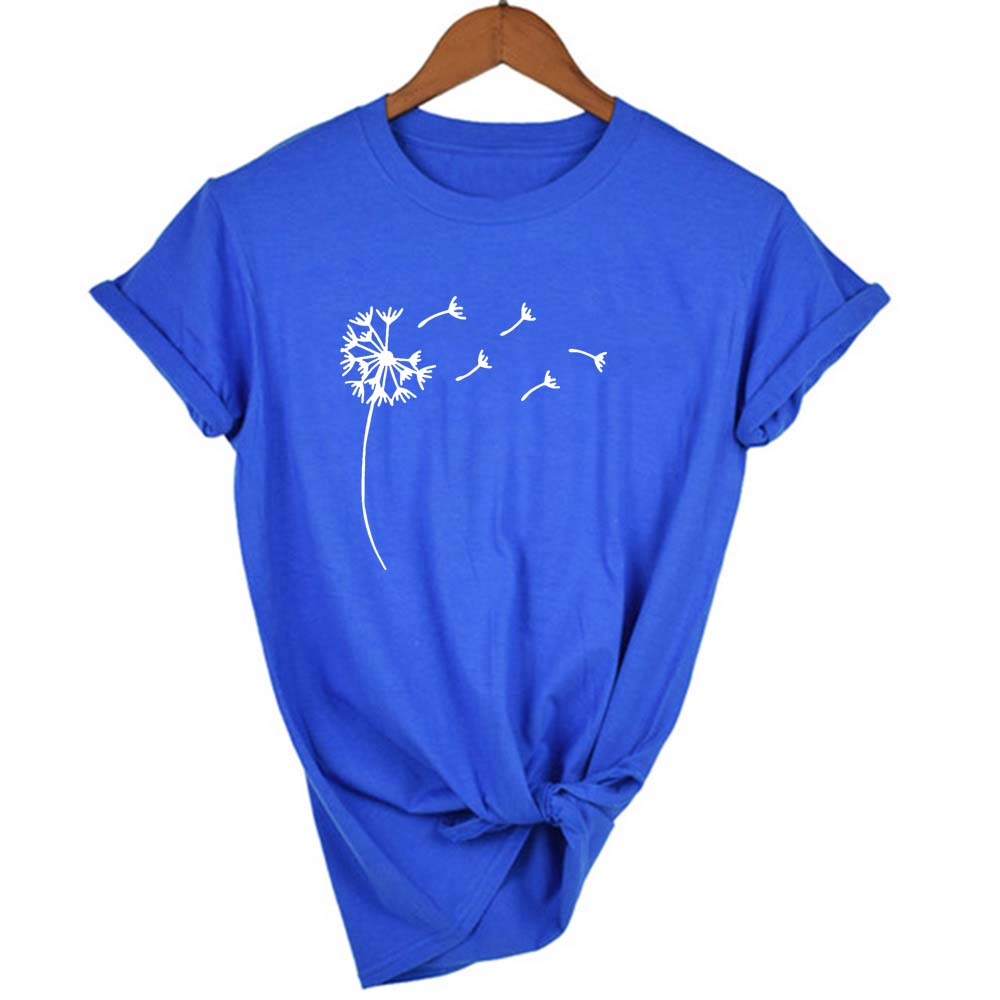Wildflower Dandelion Print Women T Shirt O Neck Short Sleeve Cotton Tshirt Casual Summer Female Girl