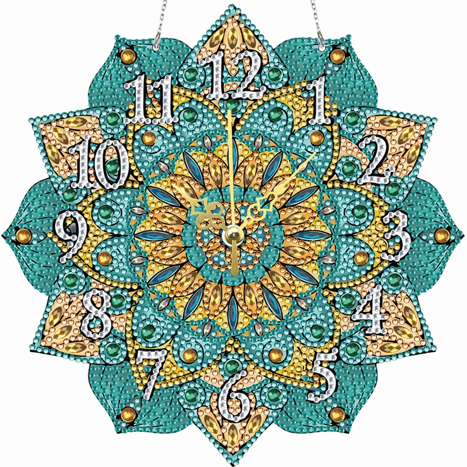 

2D/Flat DIY Mandala Wooden Diamond Painting Ornament with Clock Function Diamond Painting Clock Pendant for Home Decoration