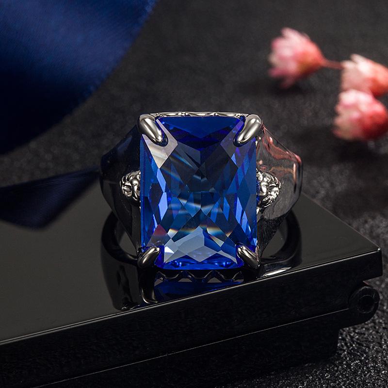2026 Business Blue Crystal Men's Ring European and American Diamond Sapphire Ring Ring Jewelry