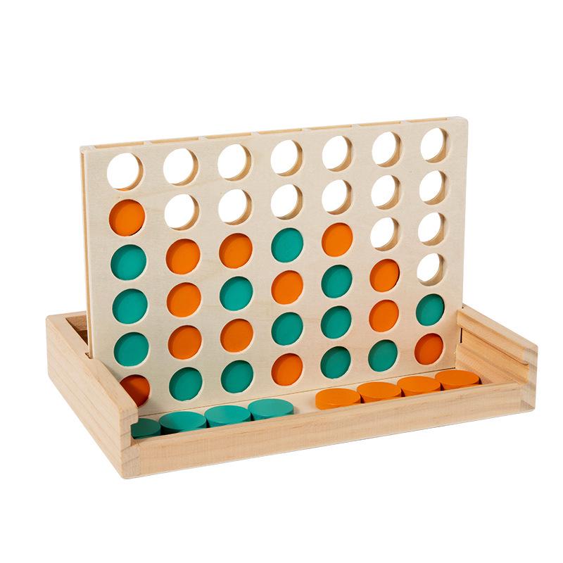 Wooden 3D Four-in-a-Row Educational Toy for Kids - Parent-Child Interactive Game.