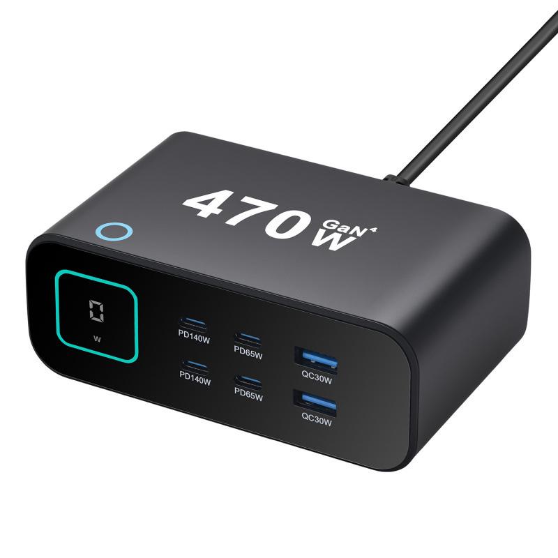 470W GaN Digital Desktop Charger with 140W Smart Display TFT Screen Adapter