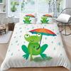 3D High-definition Printed Frog Pattern Bedding Set with Fresh Green Animal Down Duvet and Pillowcase 2/3 Pieces AU/DE/US/UK Home Decoration