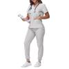 Women's Loose And Comfortable V-neck Short Sleeved Workwear With Tie Up Top And Waist Cinching Beauty Suit Set