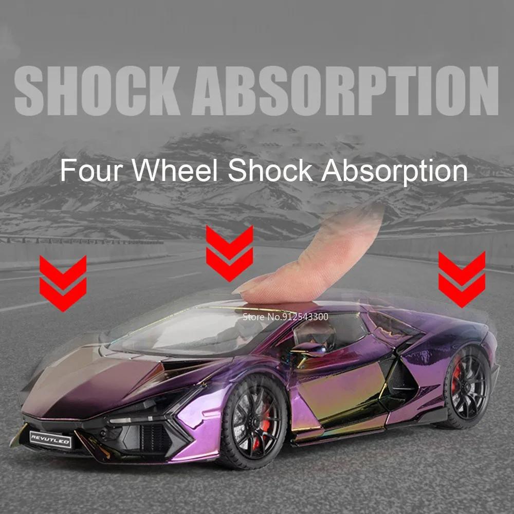 1:24 Scale Revuelto Bolide Sports Car Model Toy Pull Back Music Light Spray Supercar Doors Opened Alloy Diecast Models for Kids