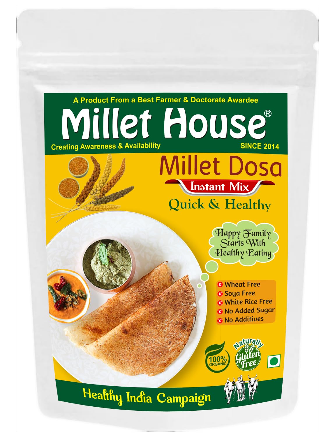 

Millet House Instant Millets Dosa Mix | 100% Organic Natural Healthy Millets Dosa Instant Mix | Certified Ready to Use Millet Dose Mixing |