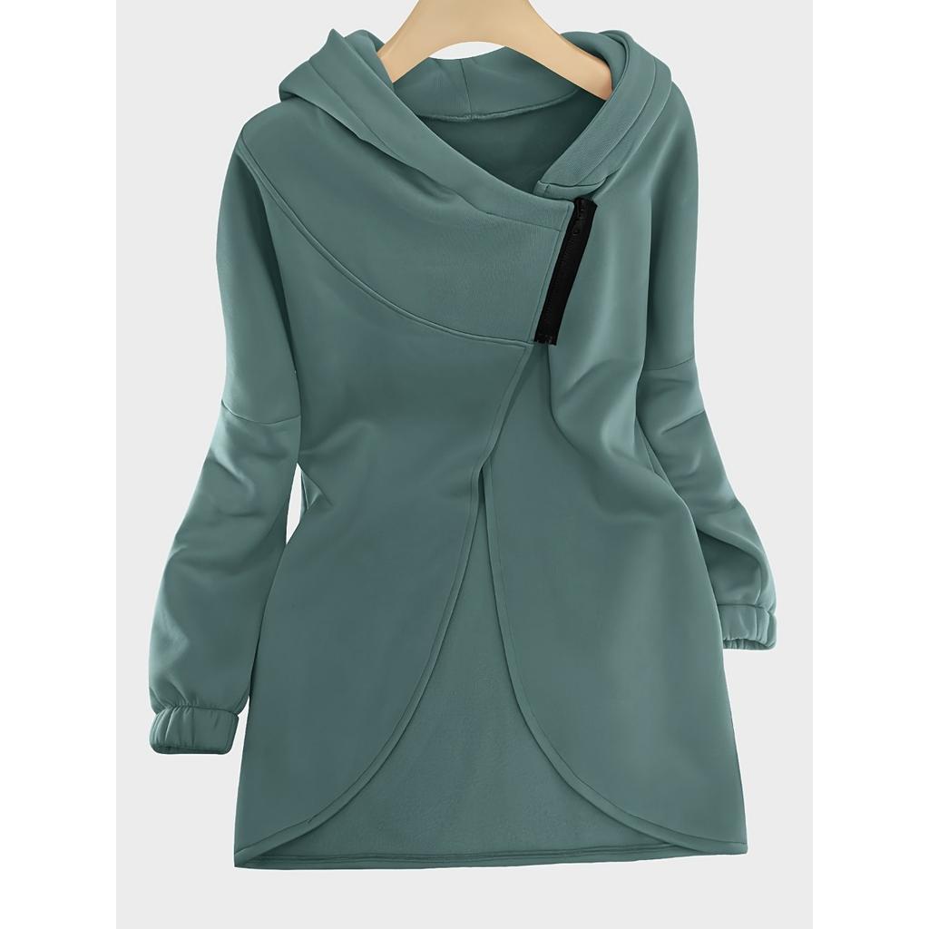 Women's Long Sleeved Casual Black Hooded Jacket Sweatshirt with Front Pocket Zipper Hoodie