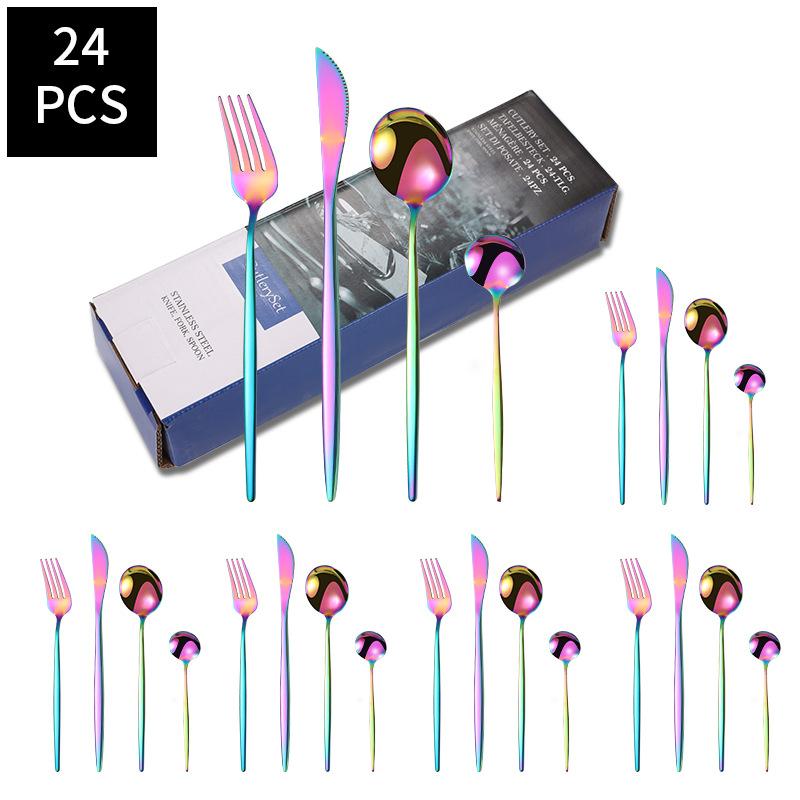 24pcs Gold Dinnerware Set Stainless Steel Steak Knife Fork Coffee Spoon Teaspoon Flatware Dishwasher Safe Kitchen Tablewar