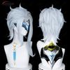 Jeu Impact Fatui Cosplay Docteur II Dottore Perruque Cosplay 30cm Courte Résistante à la Chaleur Cheveux Fête Perruques Anime + Bonnet de Perruque