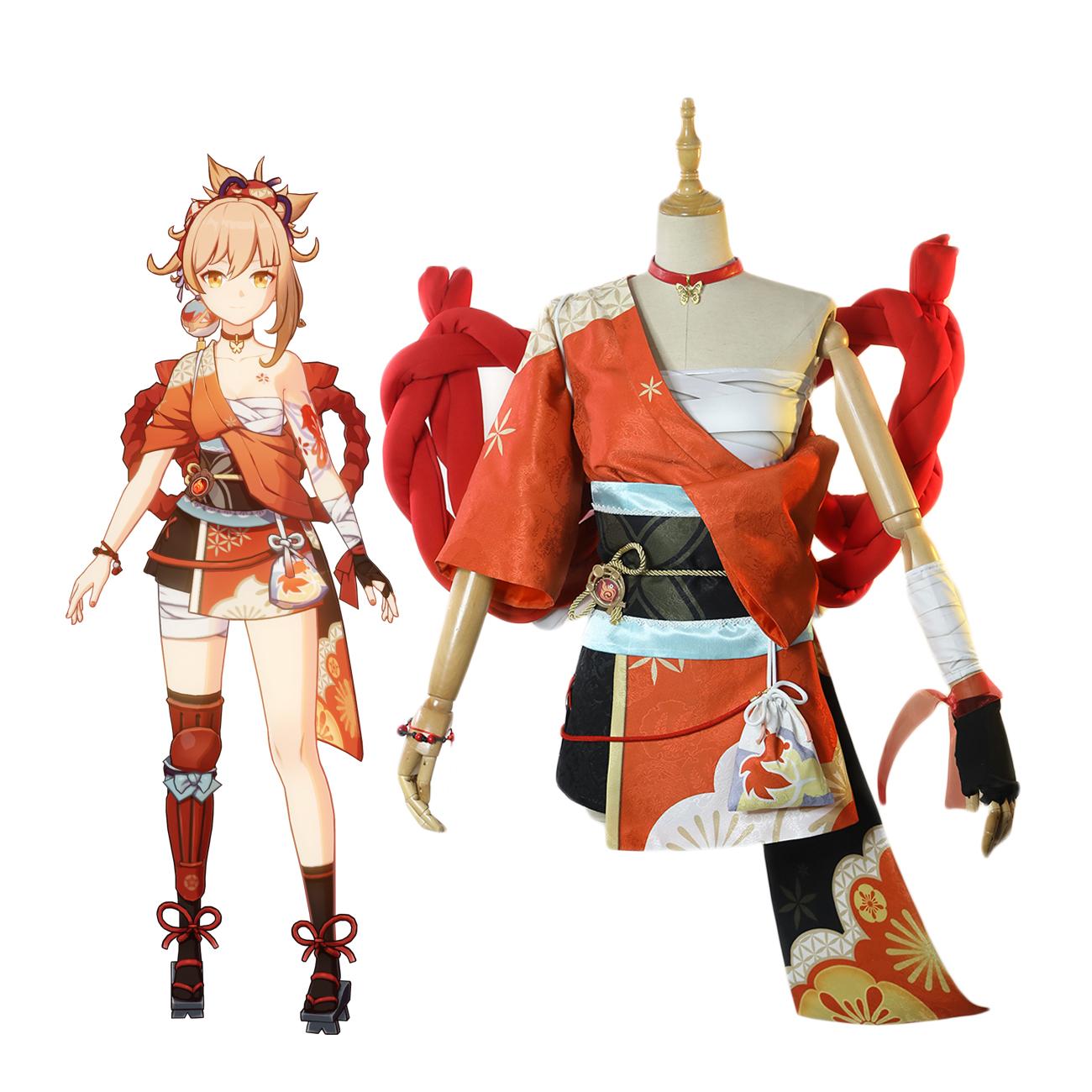 

Naganohara Yoimiya Cosplay Costume Yoimiya Comabat Уніформа Хелловін костюм для жінок XXXL-(Suit+Wig)