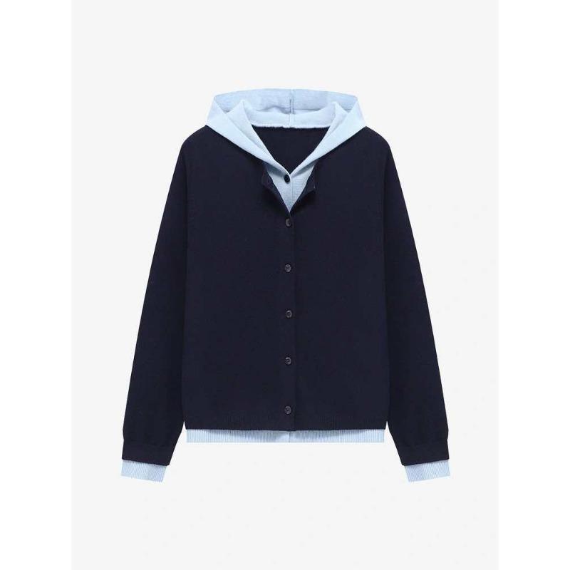 

Женский трикотажный топ с капюшоном, имитирующий двойку, новый маленький свитер-кардиган, дизайнерский, подчеркивает высокий рост, универсальная женская одежда с длинным рукавом One size