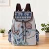 2026 New Female Ethnic Style Backpack Casual Plaid Drawstring Retro Women Large Capacity School Bag Drawstring Bucket Bag
