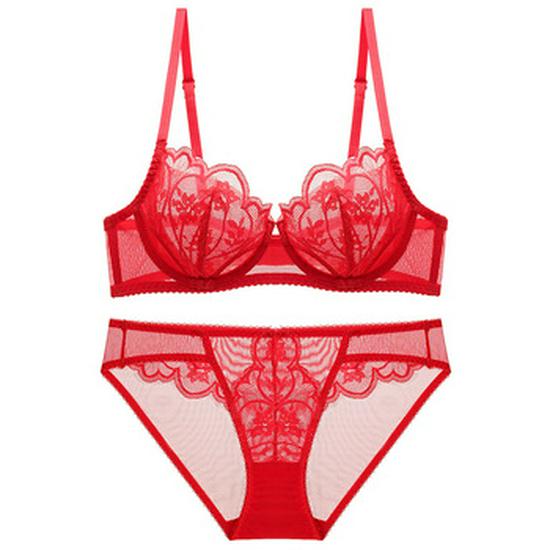 European American Sexy Lingerie: Transparent Plus Size Ultra-Thin No Sponge Lace Bra - Minimizes Large Bust, Anti-Sagging