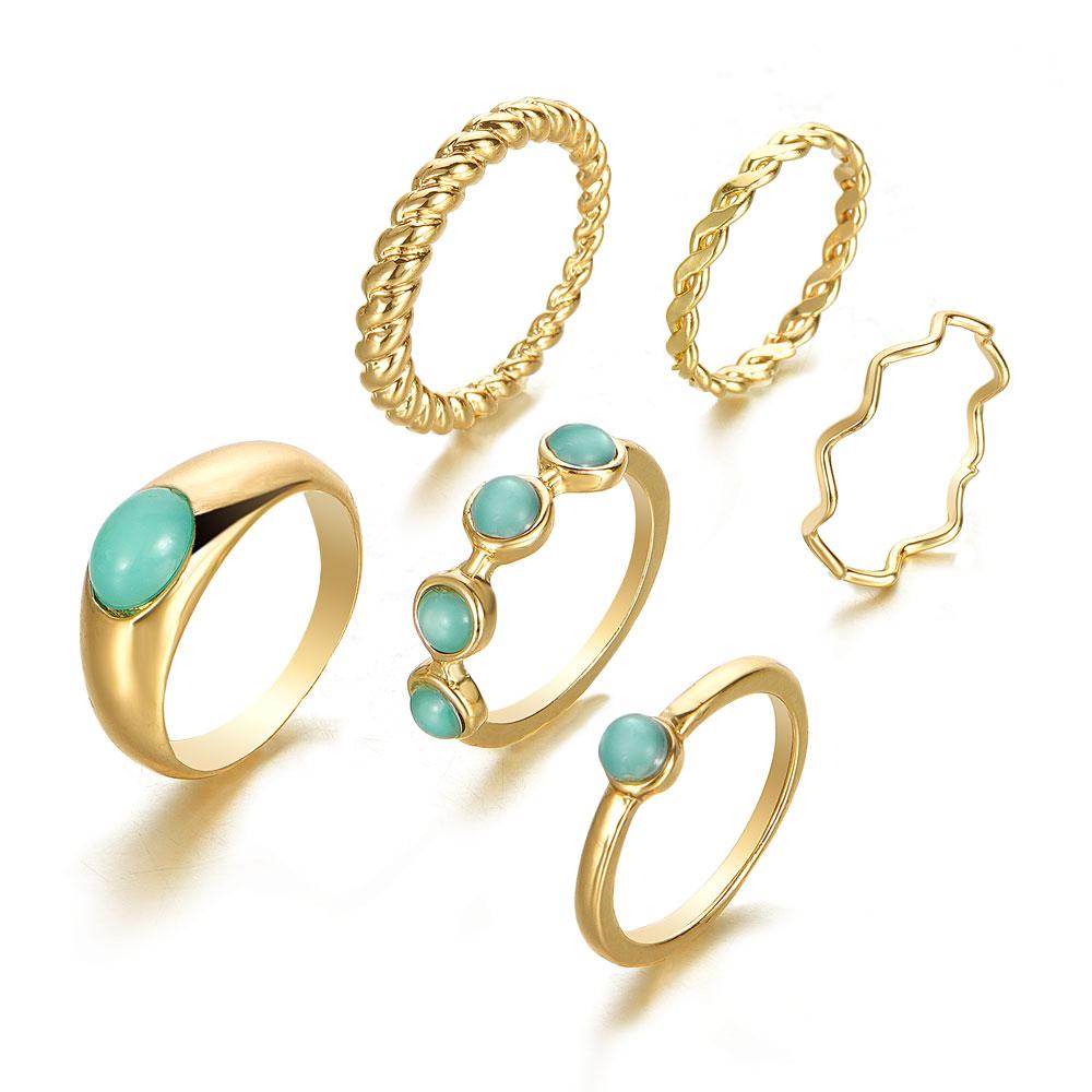 

2024 6 колец/набор светло-зеленых драгоценных камней подарочный набор колец открытый модный подарок вечерние женские кольца золотой