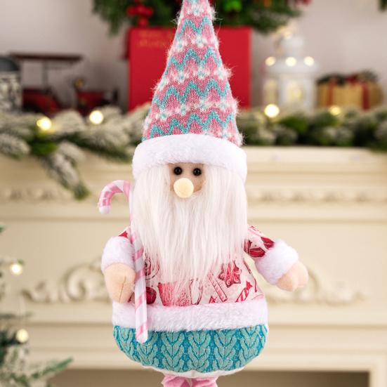 Pink Plush Christmas Doll Retractable Standing Snowman Santa Reindeer Grandma Dolls for Bedroom Home Window Desktop Decoration