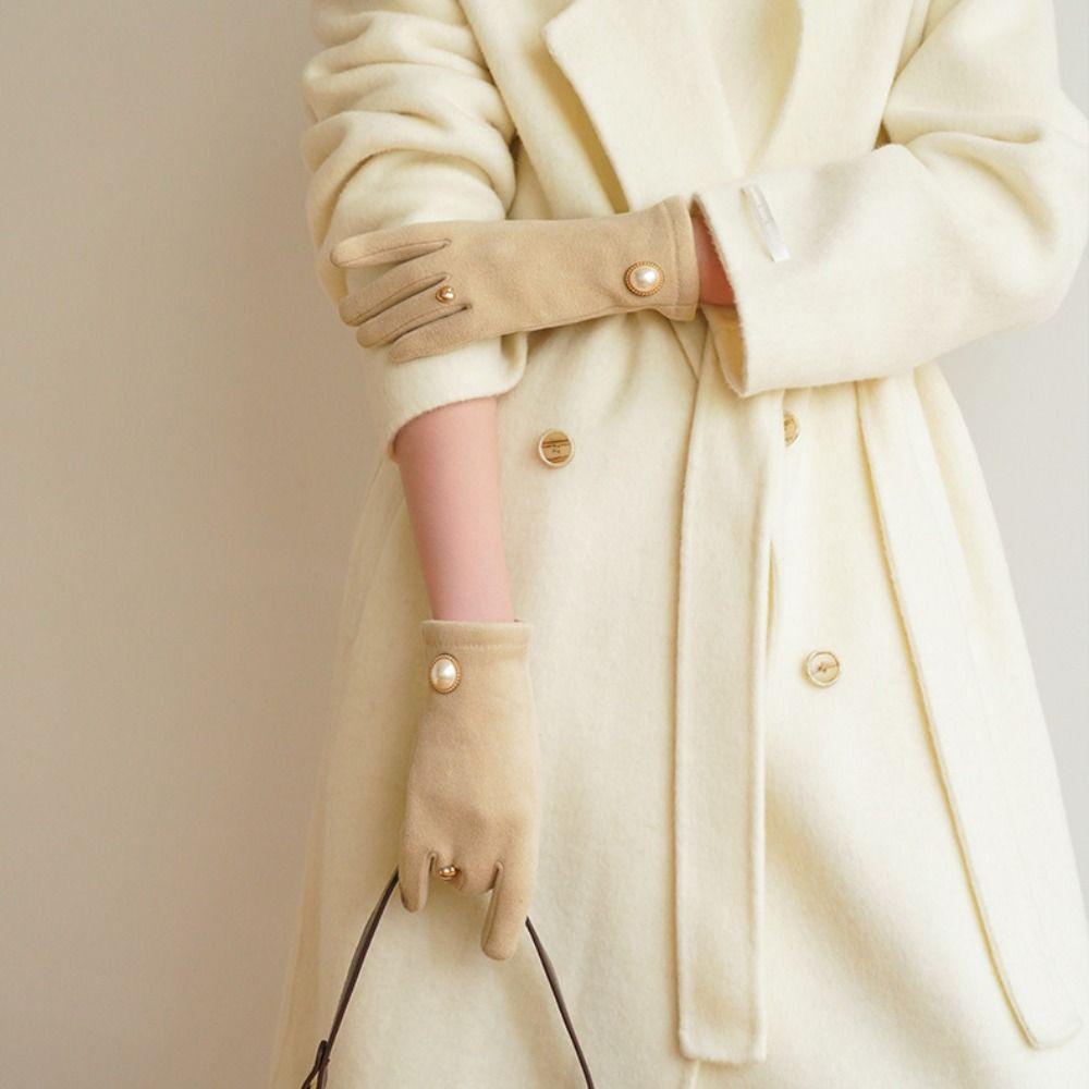 Velvet Women Mittens Pearl Plush Gloves Cute Winter Cycling Gloves  Winter