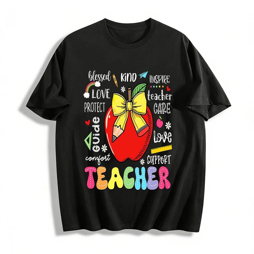 Cute Apple Teacher Themed Print Top Casual Teacher s Day T-Shirt Pure cotton T-shirt XXS
