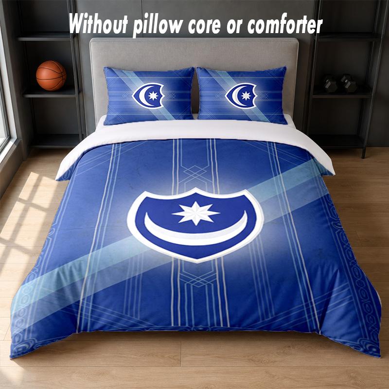 Portsmouth FC Design Bed Bedding Set 1 Duvet Cover + 2 Pillowcases Soft Breathable Household Bed Linens