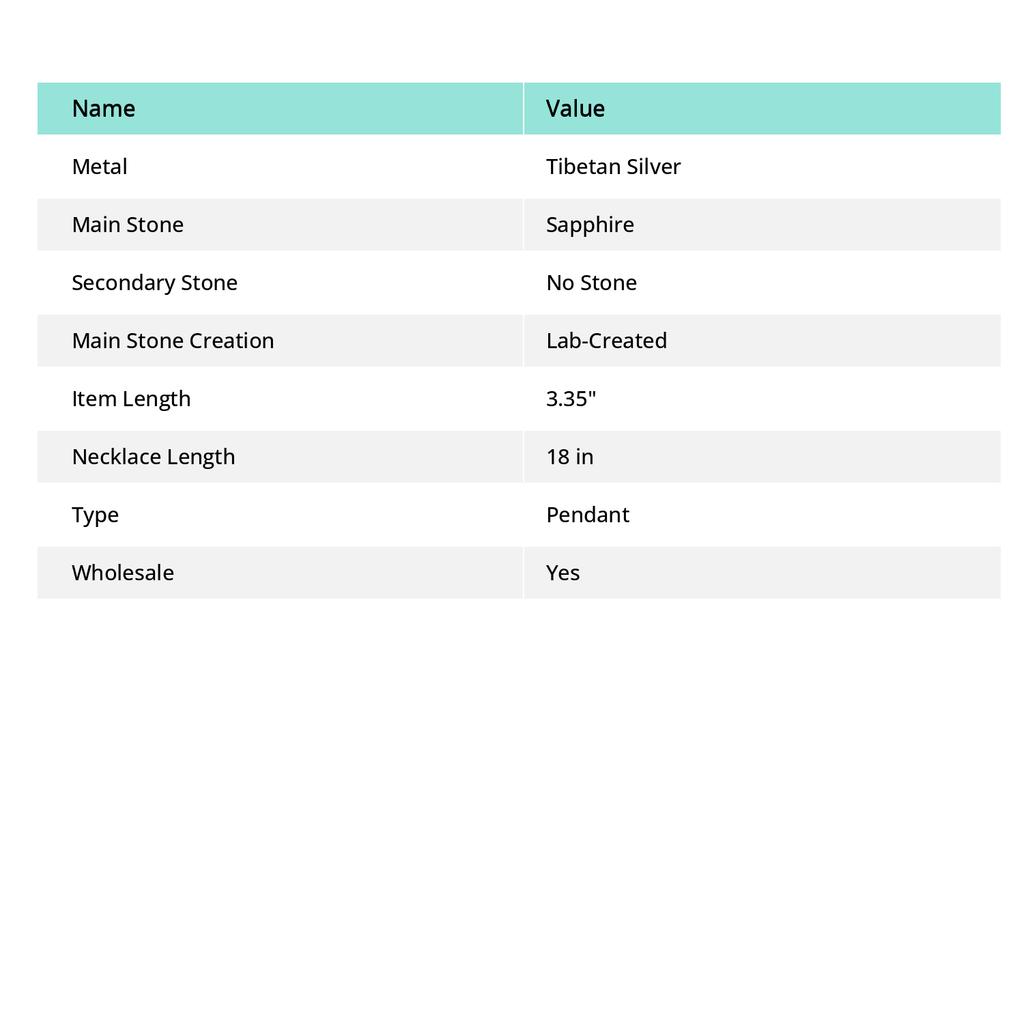 Sapphire(Simulated) Gemstone Handmade 925 Sterling Silver Pendant 3.35" Q9n10