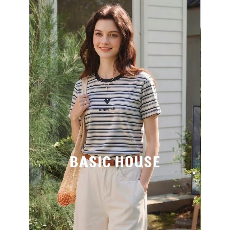 Basic House Women s Striped Short Sleeve T-Shirt M