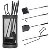 5-Piece Fireplace Tools Set with Mesh Basket, Indoor Outdoor Fireside Accessories for Fireplaces, Fire Pits, Black
