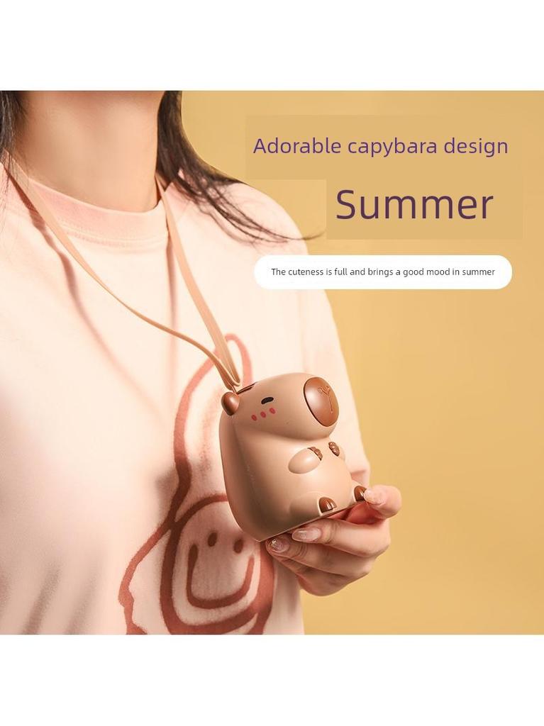 Summer Creative New Product Cartoon Capybara Neck-Hanging Fan USB Rechargeable Portable Lanyard Electric Fan Mini Fan