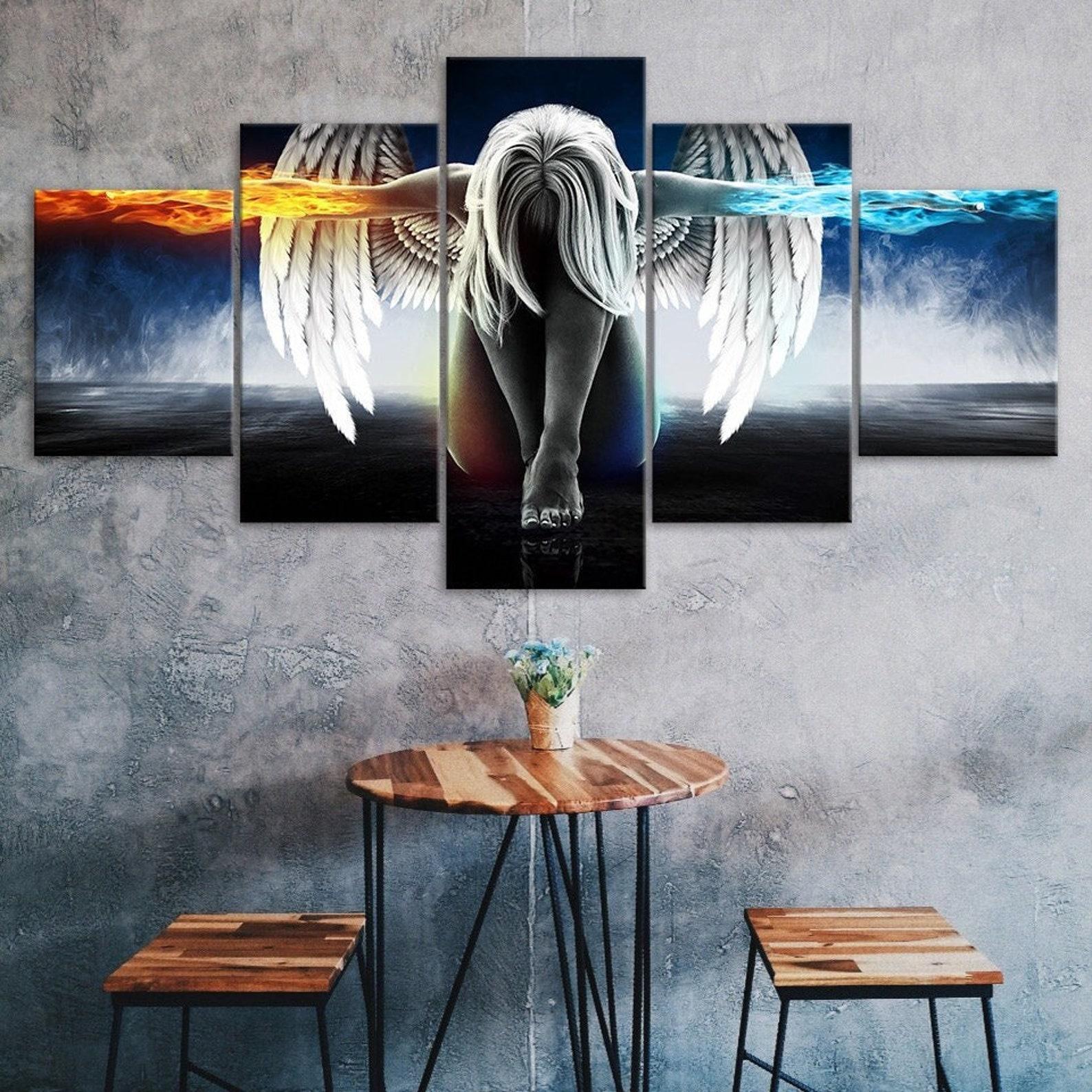 

Angel Devil Girl Woman Poster 5 Piece Five Panel Wall Canvas Print Modern Art Picture Home Decor Gift For Him For Her 20X35 20X45 20X55CCM