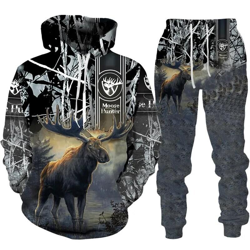Country Men Deer Hunting Hoodies 3D Print Tracksuit Set Men's Hoodie Pants 2pcs Set Fashion Camo Streetwear Pullover Clothes