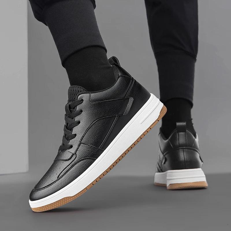 Genuine Leather Casual Shoes Men White Sneakers For Men Skateboard Shoes Comfortable Platform Male Footwear Height Increase 6cm