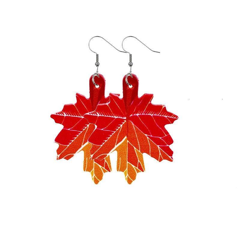 Fall Thanksgiving Earrings Leather Pumpkin Leaf Shape Leather Earrings