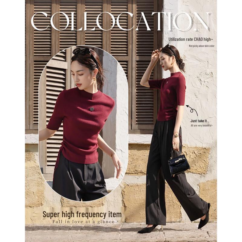 Women's Slim-Fit Drawstring Semi-High Collar Knit Top