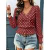 Long Sleeve V Neck Polka Dot Casual Top