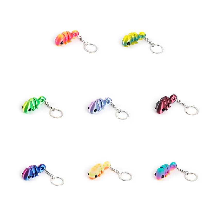 Creative 3D Printing Chameleon Keychain Pendant Multi-Joint Movable Simulation Animal Bag Charm Accessories Kids Gift Toys