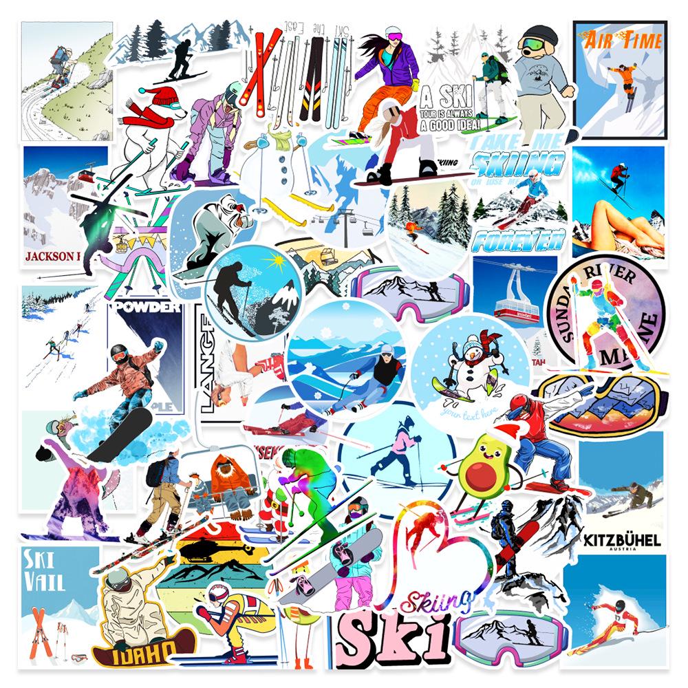 50/100 Sheets of Sports, Skiing, Skateboarding Stickers for Notebooks, Car Trunks, Water Cups & More