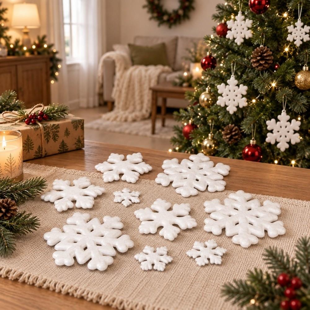 5/10pcs/Pack Foam White Snowflakes Plastic Xmas Tree Pendants  For Christmas Party Decor